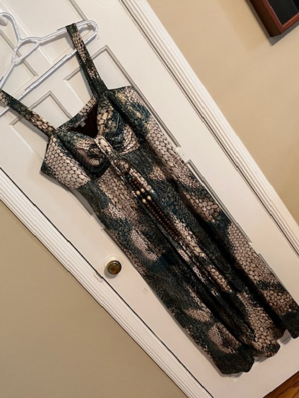 HALTER MAXI DRESS, ROZ & ALI, 18W; TEAL, SNAKESKIN, SPARKLE, BEADED DETAIL, NEW